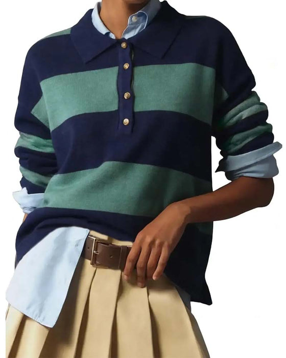 Pullover À Larges Rayons À Boutonnage Revers
