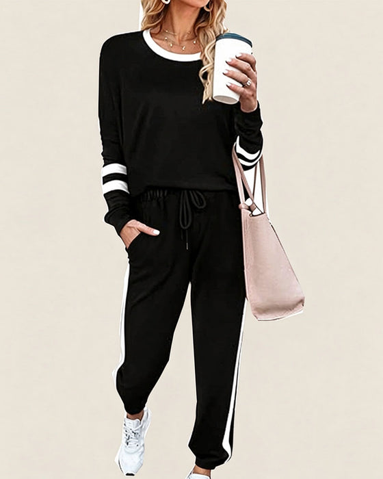 Ensemble Col Rond Manches Longues Haut Pantalon De Jogging
