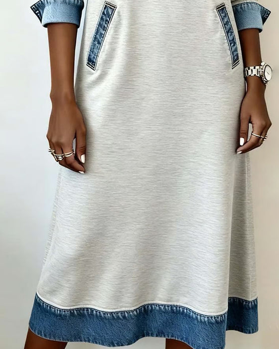 Robe Décontractée À Revers En Patchwork De Denim