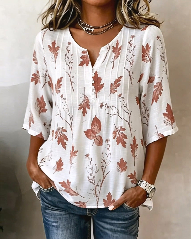 Blouse Imprimé Artistique Feuille D'Érable