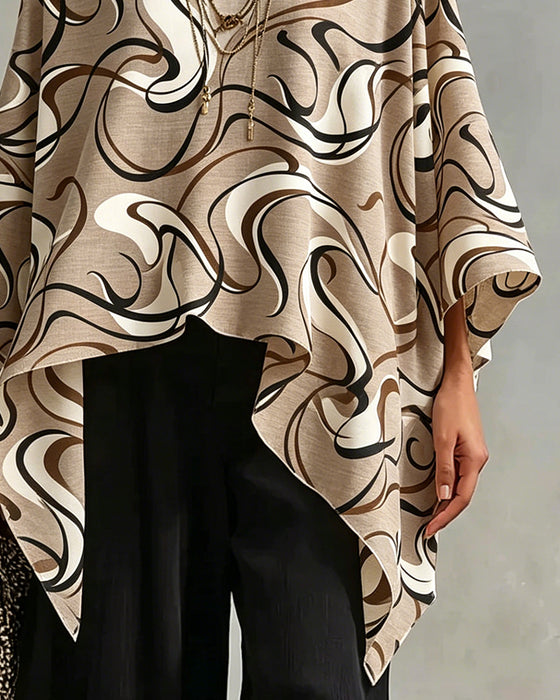 Blouse Col V Ligne Irrégulière Manche Chauve-Souris