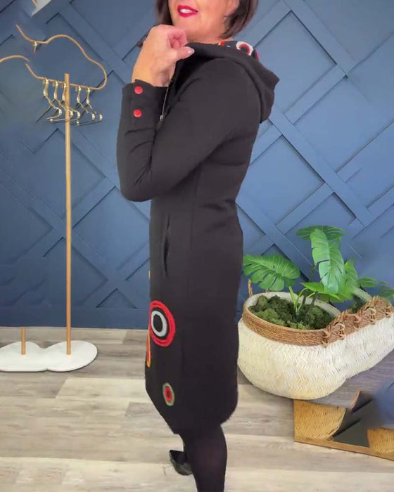 Robe décontractée à capuche zippée et imprimé cercle