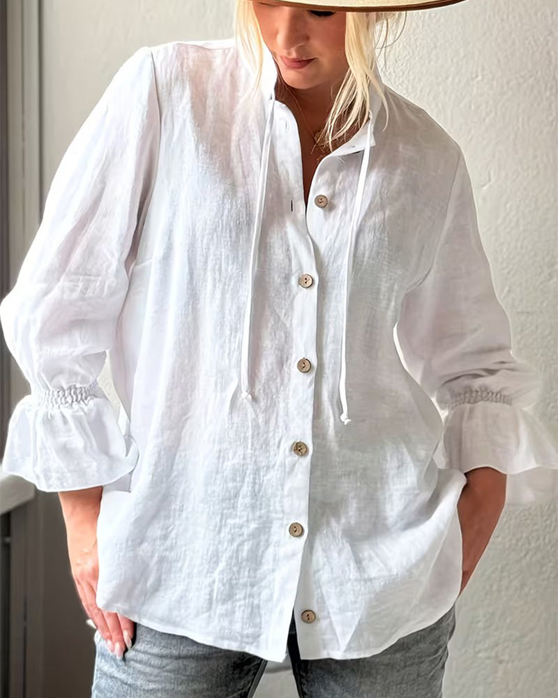 Chemise Unie Nouée Devant Manche À Volants