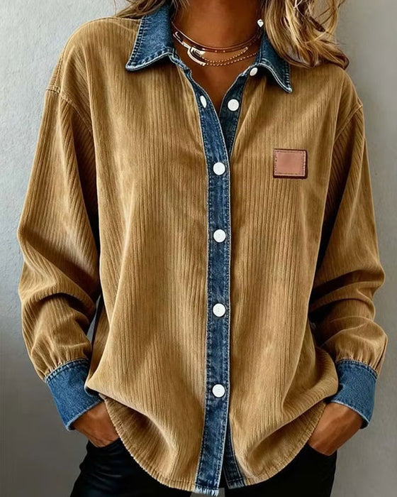 Chemise Denim Patchwork Velours Côtelé