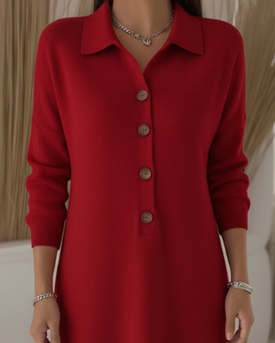 Robe À Revers Boutonnée Et Élégante