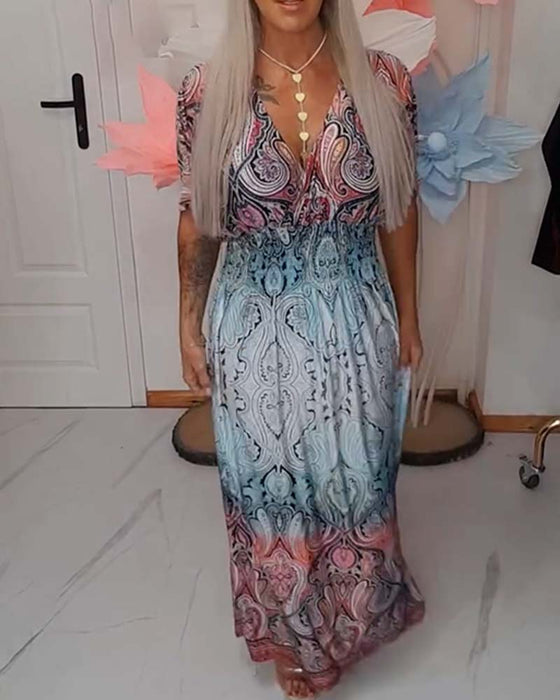 Robe Col V Taille Drapé Vacances