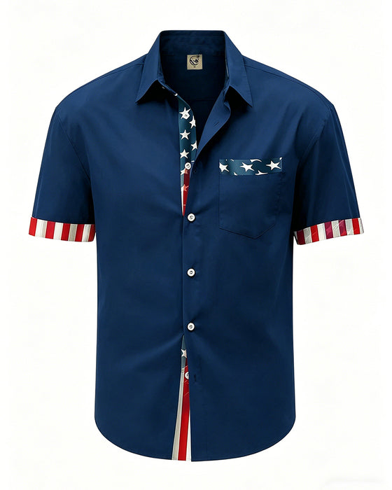 Chemise Étoiles Et Rayures Imprimé Manches Courtes