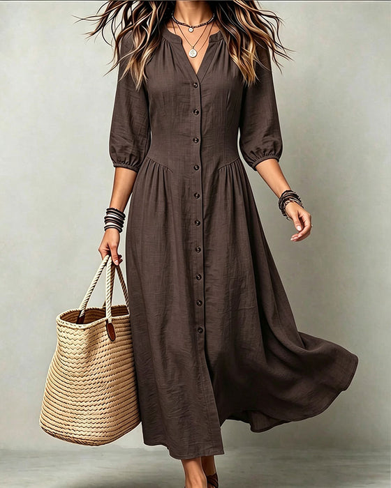 Robe Manches Courtes Vintage Taille Cintrée Coupe A