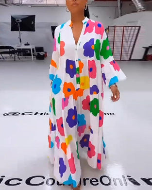 Robe décontractée à manches cloche et imprimé floral coloré