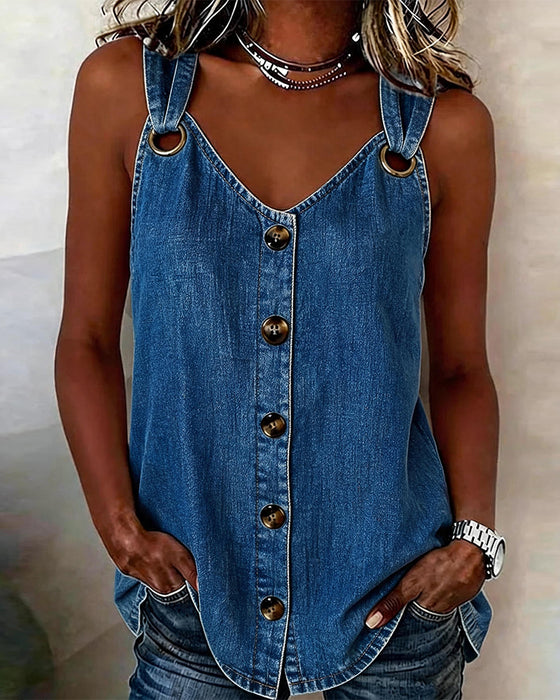 Tank Top Boucle Métallique Col V Denim