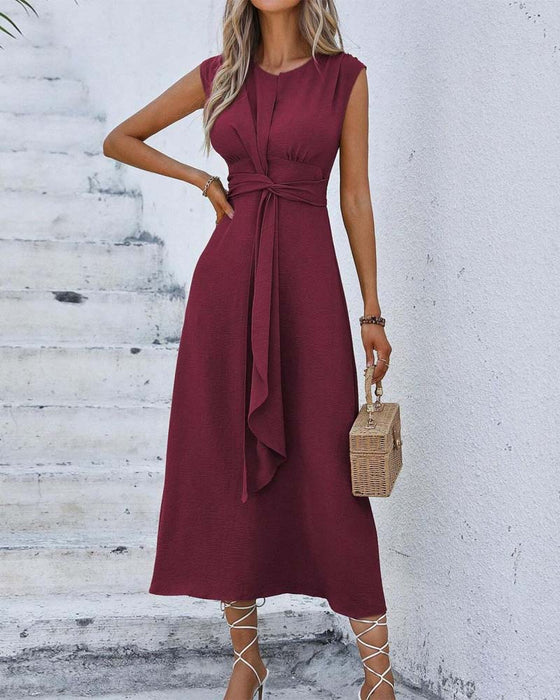 Robe Unie Taille Cintrée Nœud
