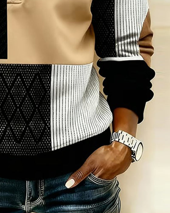 Sweat-Shirt Demi-Fermeture Éclair Doublé Polaire À Blocs De Couleur