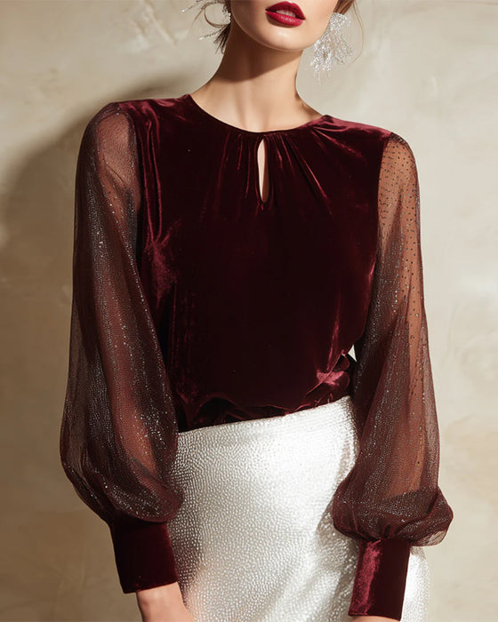 Blouse À Manches Lanterne Et Détails Patchwork