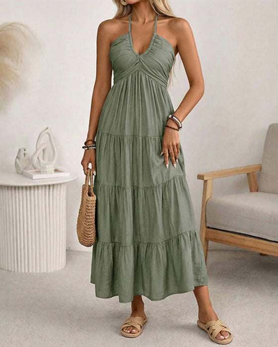 Robe Halter Bandeau Volant Multi-Couches
