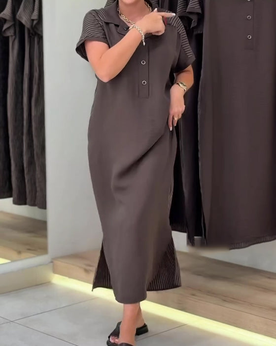 Robe Col V Revers Rayure Découpée