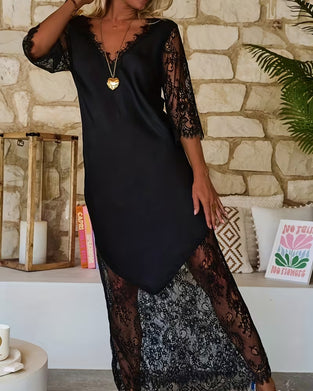 Robe Encolure V Panneau De Dentelle Élégant