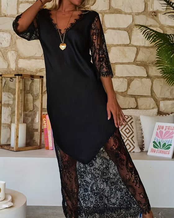 Robe Encolure V Panneau De Dentelle Élégant