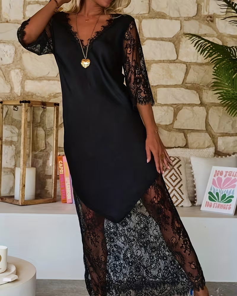 Robe Encolure V Panneau De Dentelle Élégant