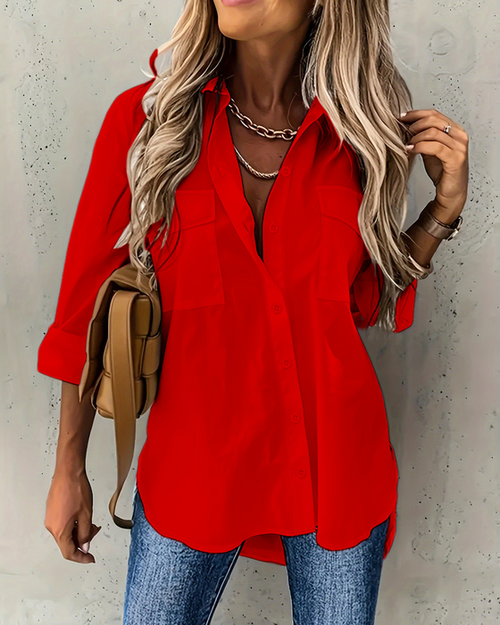 Chemise Poche Manches Longues Col Coupe Loose