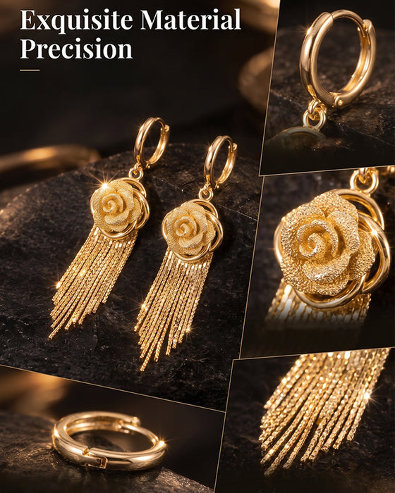 Boucles D'oreilles Fleur Dorée Avec Pompons