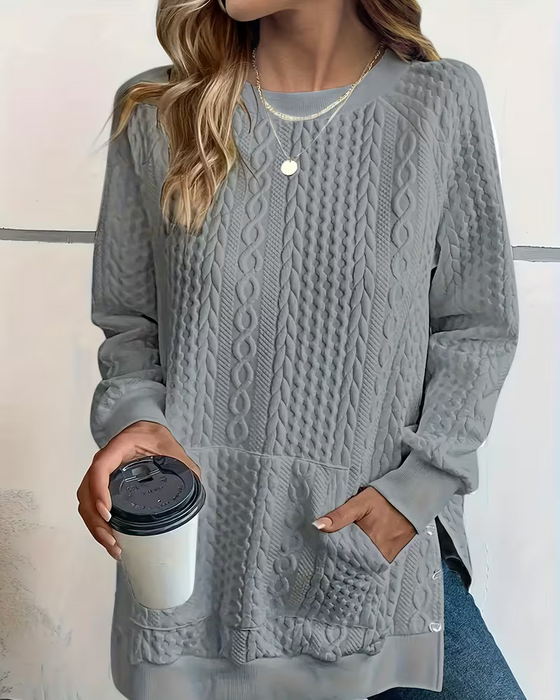 Sweatshirt Col Rond Décontracté Fente Poche
