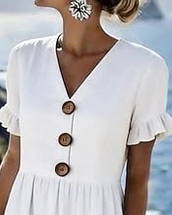 Robe Trois-Boutons Volant Manche