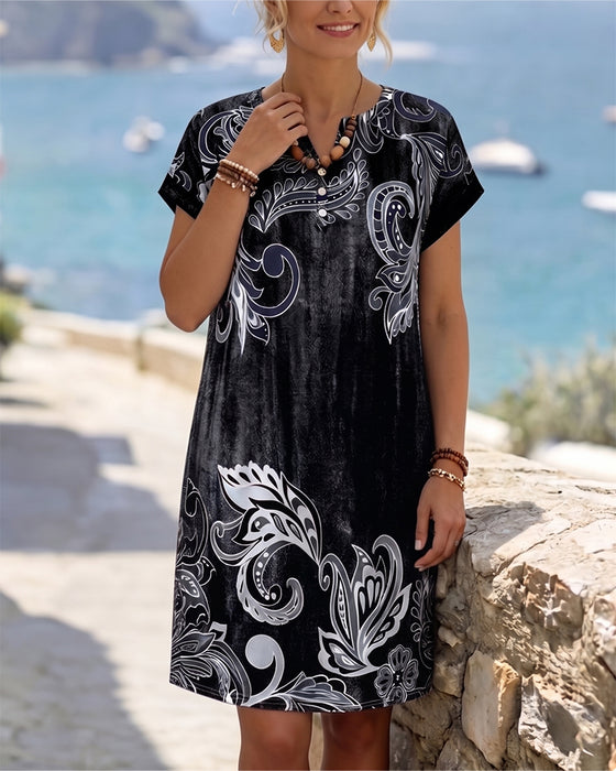 Robe Col V Demi Patte Imprimé