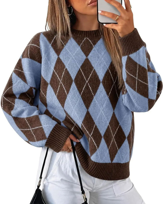 Pullover Diamant Bloc De Couleur Col Rond