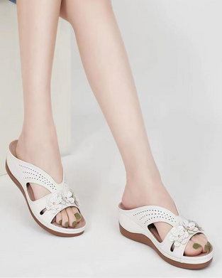 Sandale Vintage Couleur Unie Fleurie Compensée