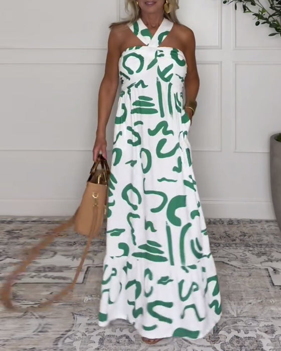 Robe Col Halter Imprimée Dos Nu Sexy