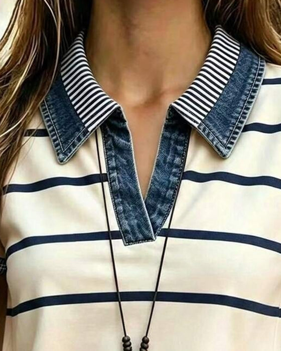 Blouse Rayée Décontractée Revers