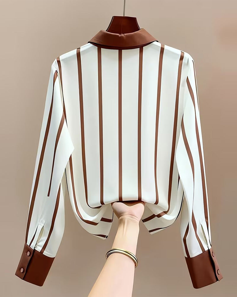 Chemise Rayée Poche Satin Décontractée