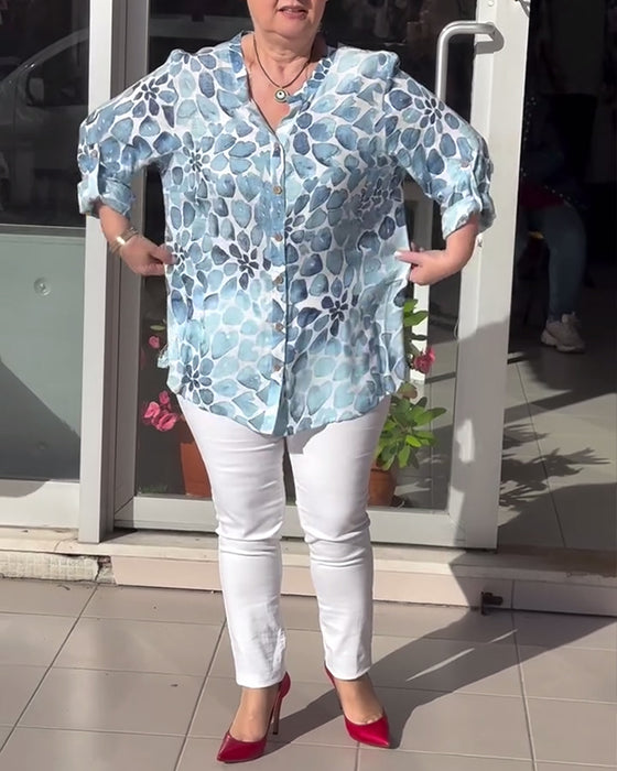 Chemise boutonnée décontractée imprimée à col en V