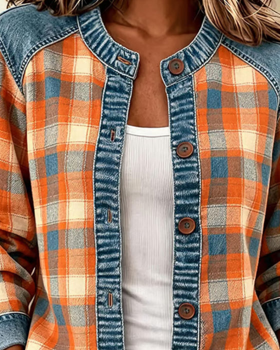 Manteau Carreau Décontracté Bouton