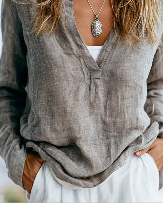 Blouse Manches Longues Col Haut Décontractée