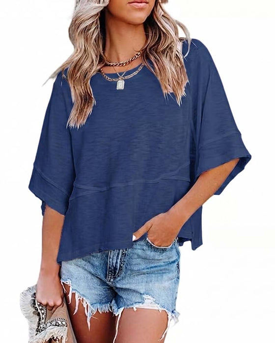 T-Shirt Panneau Unie Manche Évasée