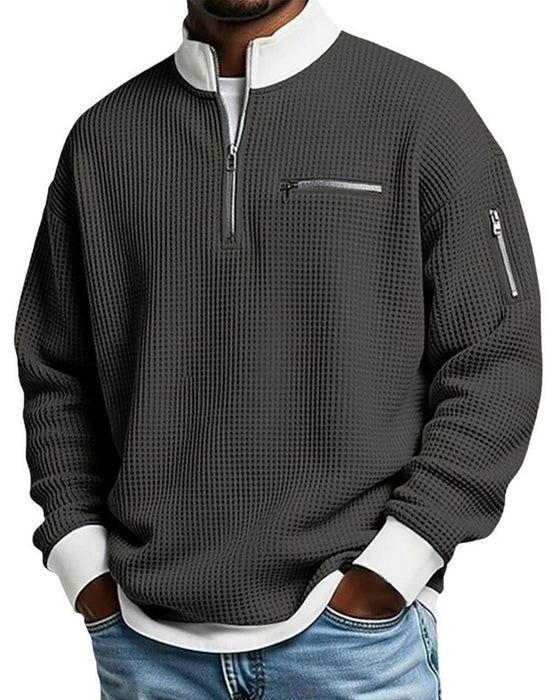 Sweatshirt Col Montant Contrastant Fermeture Éclair
