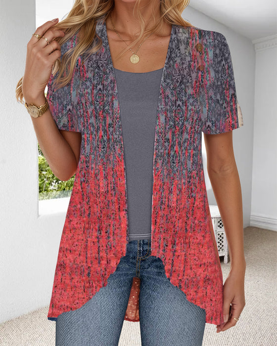 Blouse Fausse Deux-Pièces Manches Courtes Irrégulier