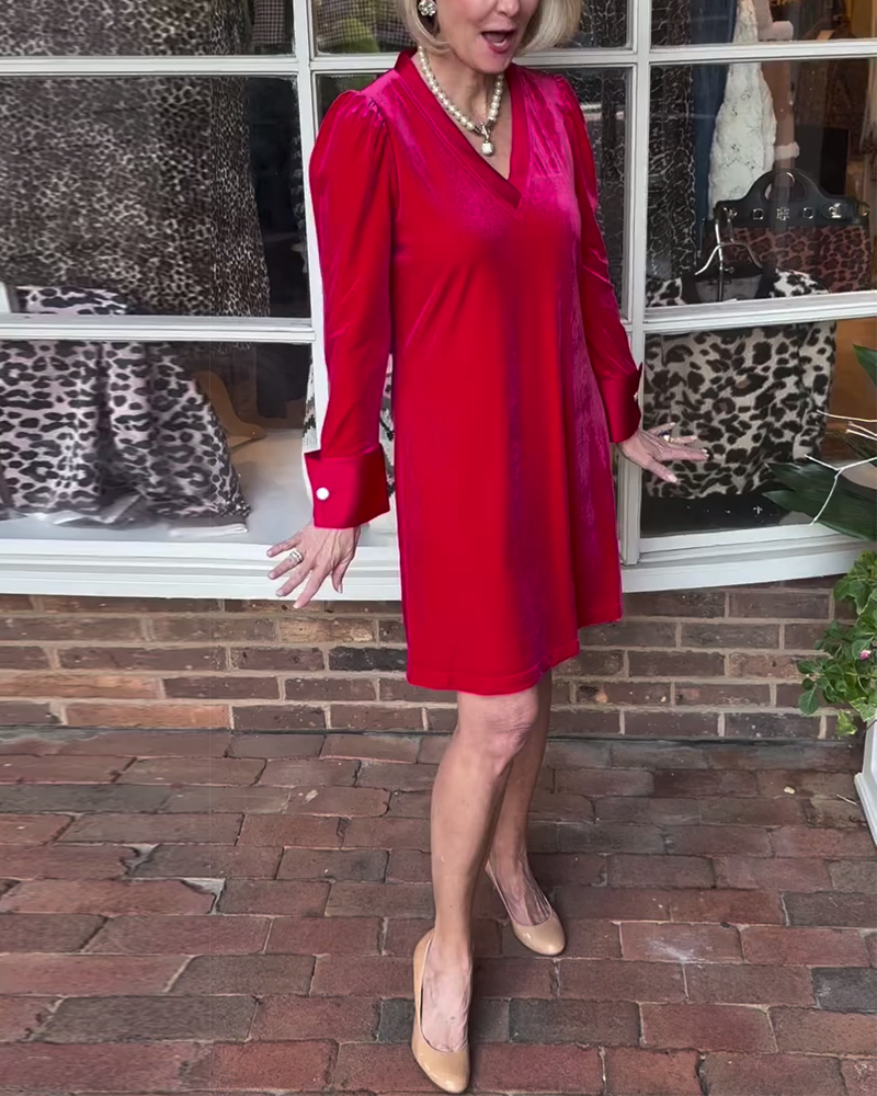 Robe élégante à col en V couleur unie