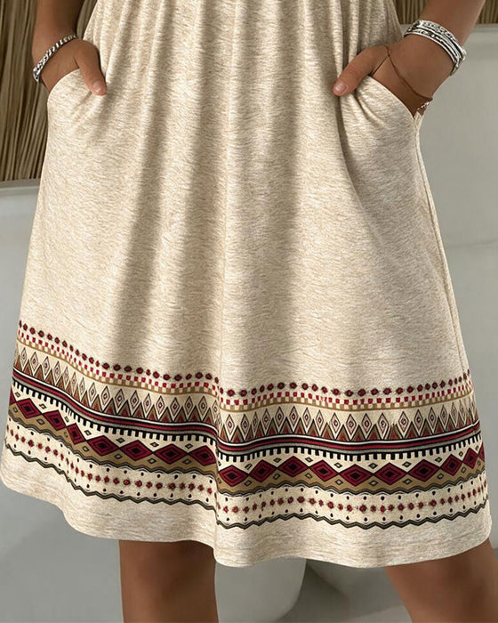Robe Col V Imprimé Manches Longues Ourlet A