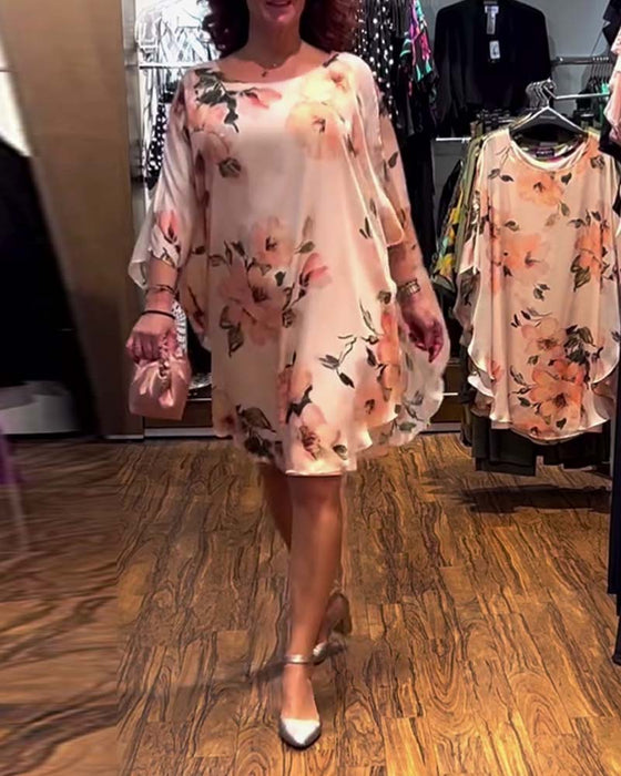 Robe Imprimé Manche Chauve-Souris