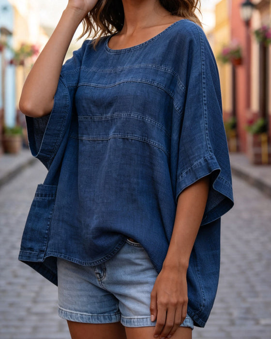 Haut Ample Manche Chauve-souris Denim