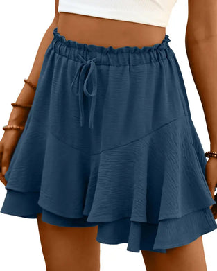 Short Double Couche Volant Cordon De Serrage
