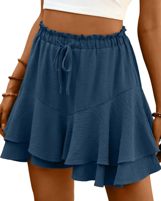 Short Double Couche Volant Cordon De Serrage