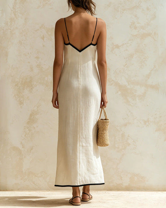 Robe Bretelles Col En V Ligne Sans Manches