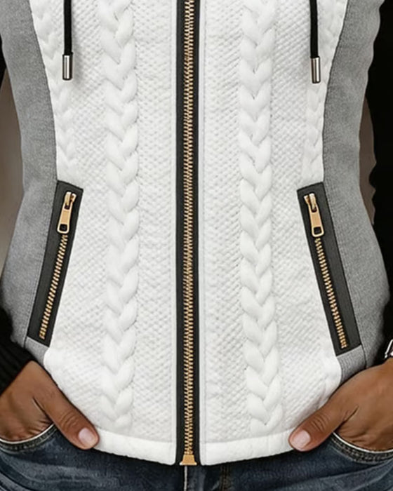 Manteau Couleur Contrastante À Capuche Fermeture Éclair
