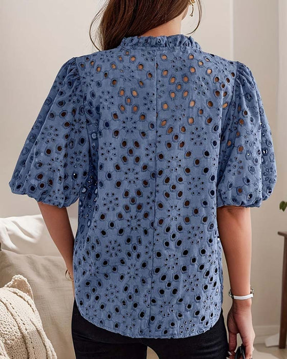 Blouse Évidé Manche Bouffante