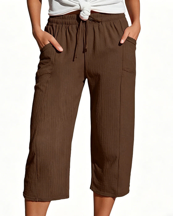 Pantalon Unie Cordon De Serrage Jambe Large Racourci