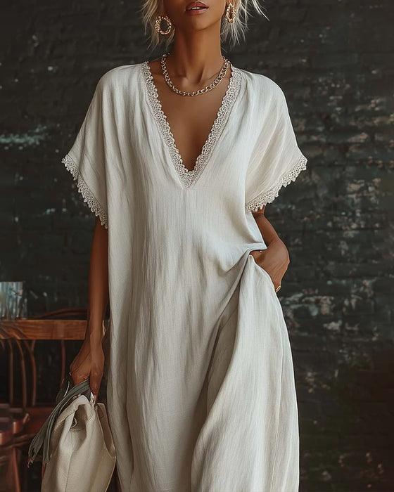 Robe Unie Col V Mode Longue