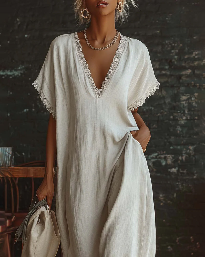 Robe Unie Col V Mode Longue